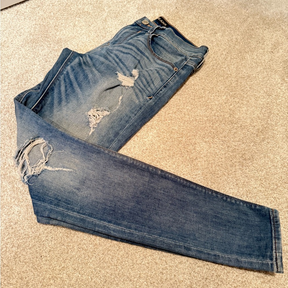 Express mid rise jean legging, distressed